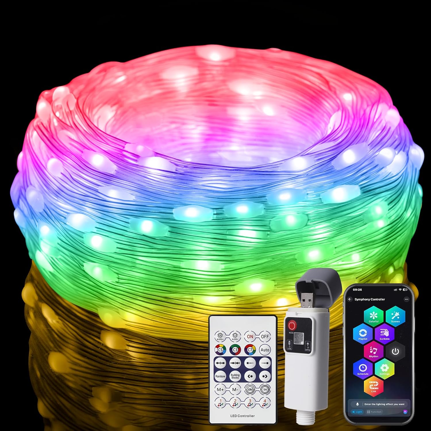 50 LED Rechargeable RGB Smart String Lights